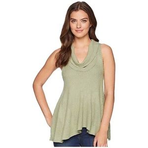Free People Swing It Cowl Neck Sleeveless Waffle Knit Thermal Top Green Small